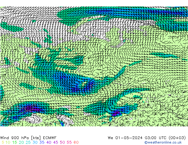 Wind 900 hPa ECMWF Mi 01.05.2024 03 UTC