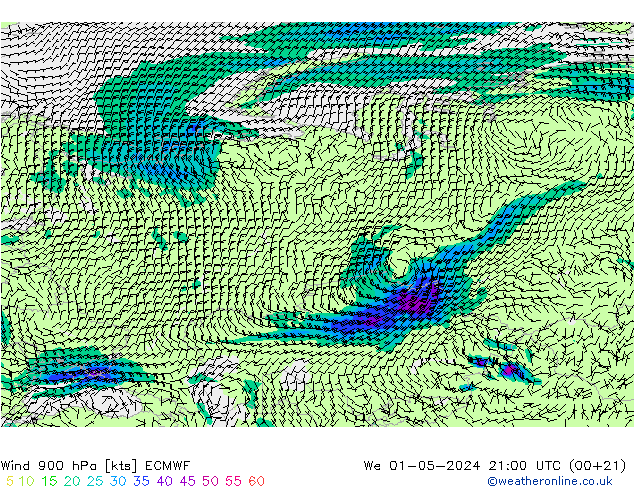 Wind 900 hPa ECMWF We 01.05.2024 21 UTC