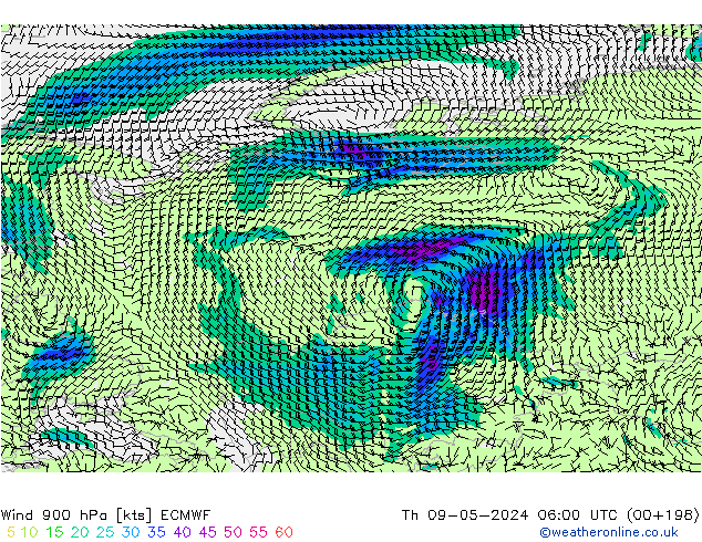 Vento 900 hPa ECMWF Qui 09.05.2024 06 UTC