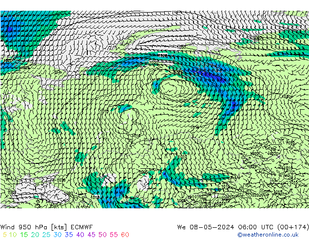 Wind 950 hPa ECMWF We 08.05.2024 06 UTC