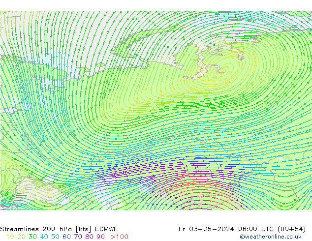 Streamlines 200 hPa ECMWF Fr 03.05.2024 06 UTC