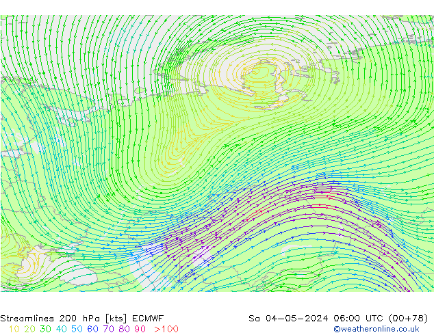 Streamlines 200 hPa ECMWF So 04.05.2024 06 UTC