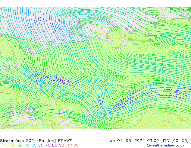 Stromlinien 500 hPa ECMWF Mi 01.05.2024 03 UTC