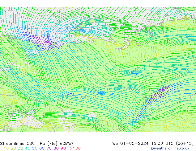 Stromlinien 500 hPa ECMWF Mi 01.05.2024 15 UTC