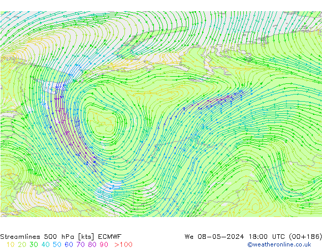 Streamlines 500 hPa ECMWF We 08.05.2024 18 UTC