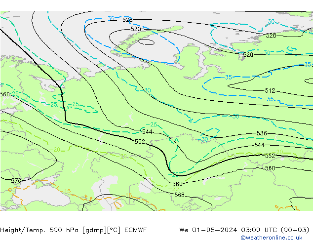 Height/Temp. 500 hPa ECMWF Mi 01.05.2024 03 UTC