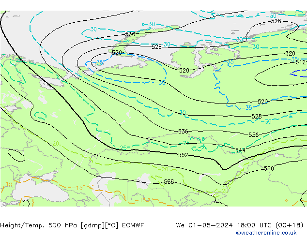 Z500/Rain (+SLP)/Z850 ECMWF ср 01.05.2024 18 UTC
