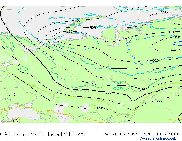 Z500/Rain (+SLP)/Z850 ECMWF mer 01.05.2024 18 UTC