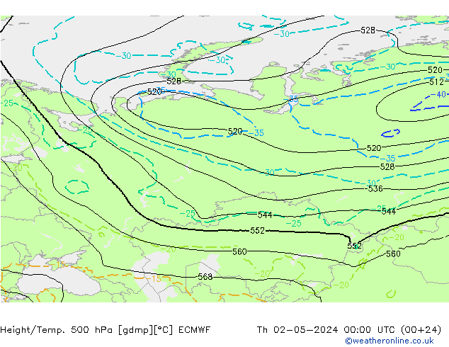 Z500/Rain (+SLP)/Z850 ECMWF Th 02.05.2024 00 UTC