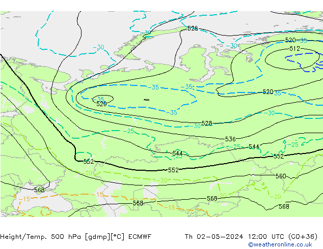 Z500/Rain (+SLP)/Z850 ECMWF jue 02.05.2024 12 UTC