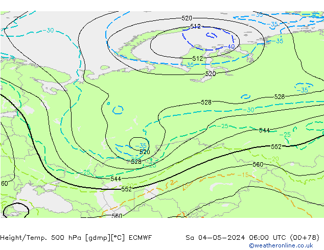 Z500/Rain (+SLP)/Z850 ECMWF sab 04.05.2024 06 UTC