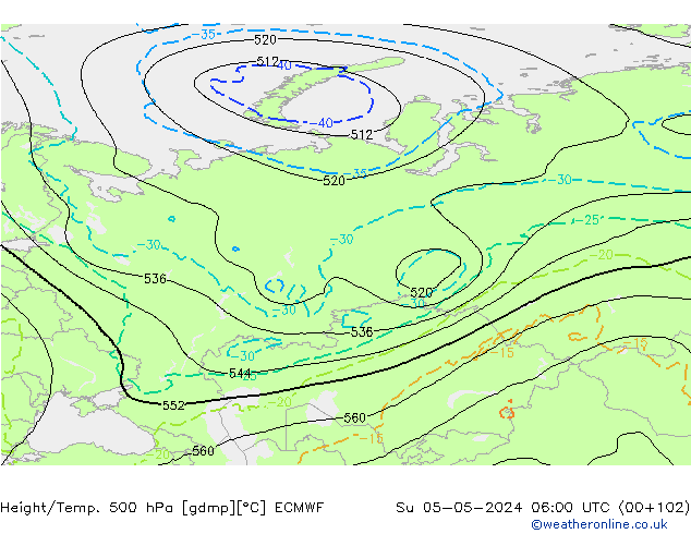 Z500/Rain (+SLP)/Z850 ECMWF Su 05.05.2024 06 UTC