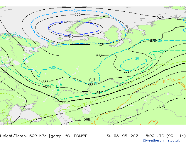 Z500/Rain (+SLP)/Z850 ECMWF Su 05.05.2024 18 UTC