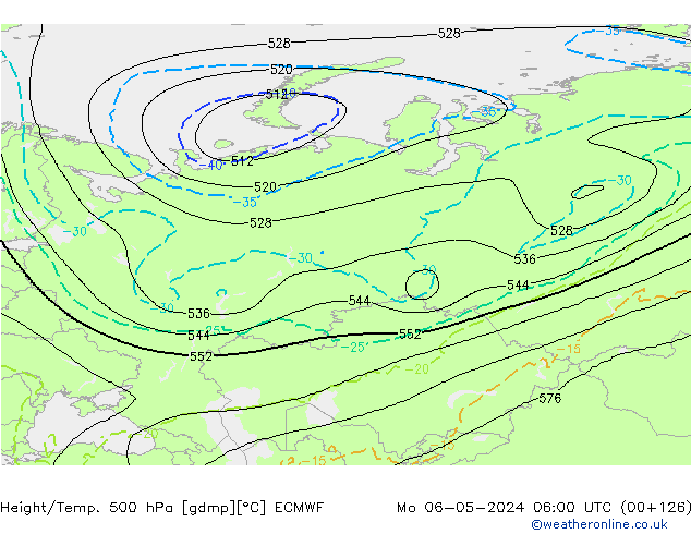 Z500/Rain (+SLP)/Z850 ECMWF pon. 06.05.2024 06 UTC