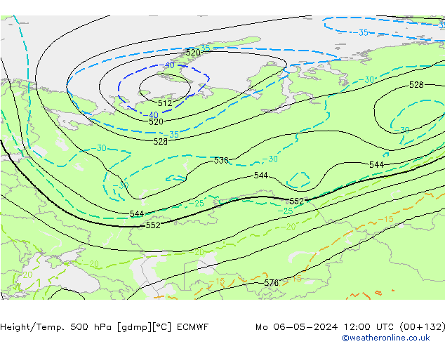 Z500/Rain (+SLP)/Z850 ECMWF pon. 06.05.2024 12 UTC