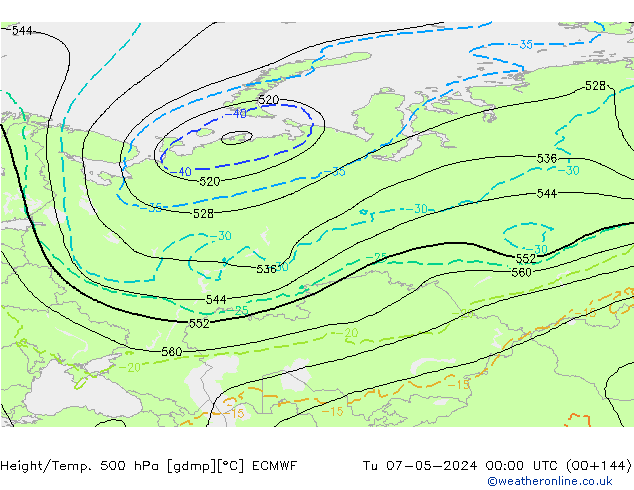 Z500/Rain (+SLP)/Z850 ECMWF Út 07.05.2024 00 UTC