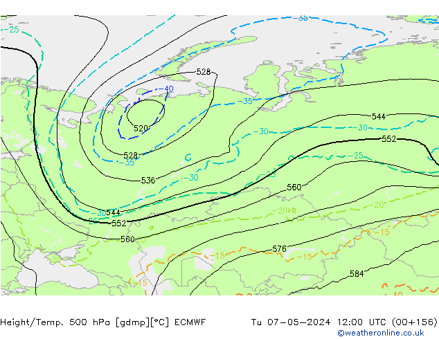 Z500/Rain (+SLP)/Z850 ECMWF Út 07.05.2024 12 UTC