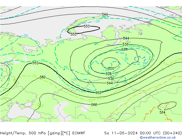 Z500/Rain (+SLP)/Z850 ECMWF sab 11.05.2024 00 UTC