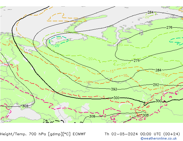 Height/Temp. 700 hPa ECMWF Čt 02.05.2024 00 UTC
