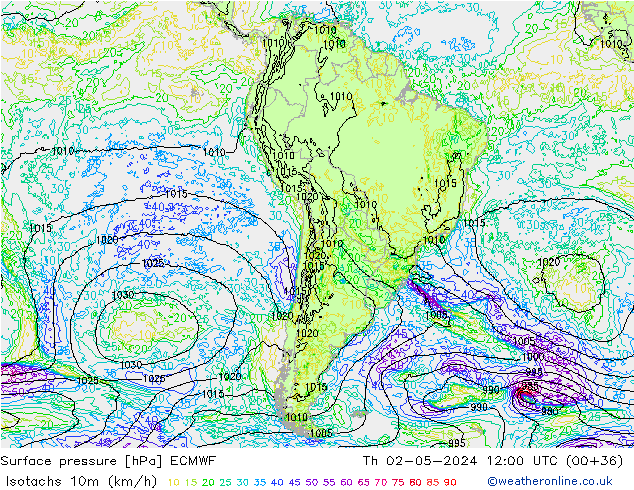 Eşrüzgar Hızları (km/sa) ECMWF Per 02.05.2024 12 UTC