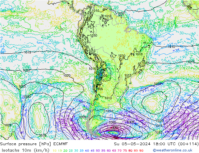 Isotachs (kph) ECMWF Su 05.05.2024 18 UTC