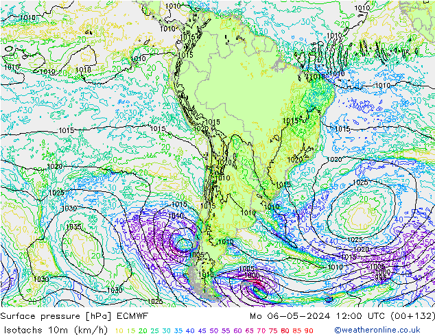 Isotachs (kph) ECMWF  06.05.2024 12 UTC