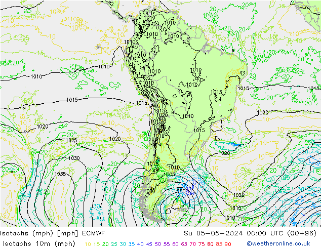 Isotachs (mph) ECMWF Su 05.05.2024 00 UTC