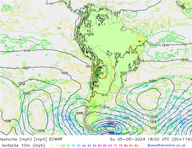 Isotachs (mph) ECMWF Su 05.05.2024 18 UTC