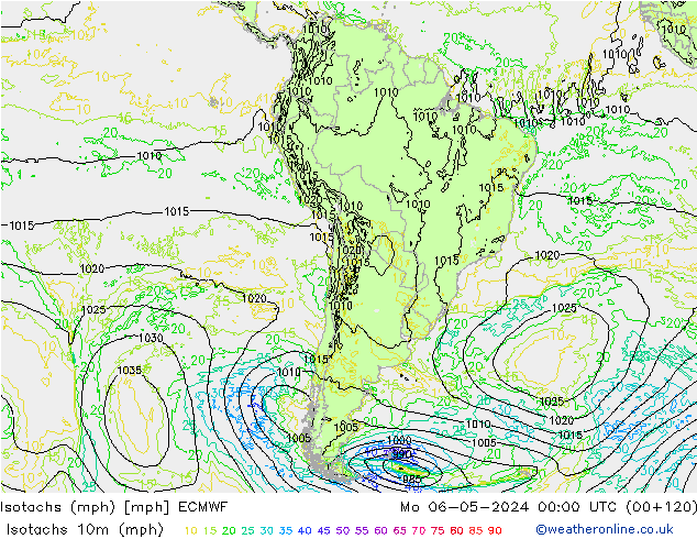 Izotacha (mph) ECMWF pon. 06.05.2024 00 UTC