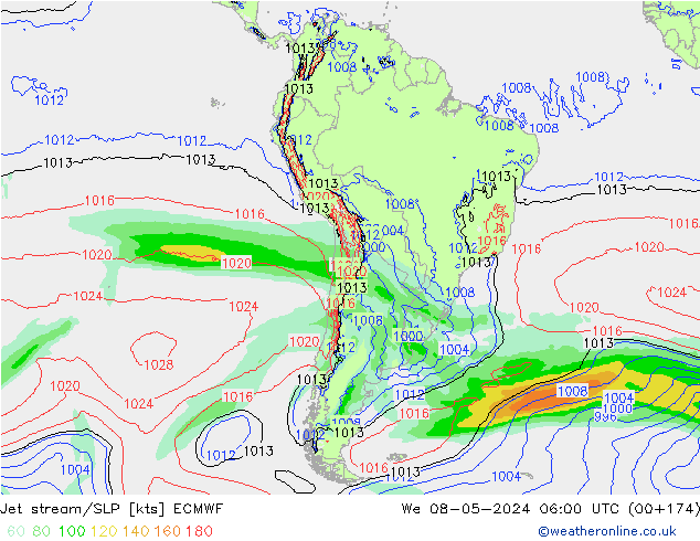 Prąd strumieniowy ECMWF śro. 08.05.2024 06 UTC