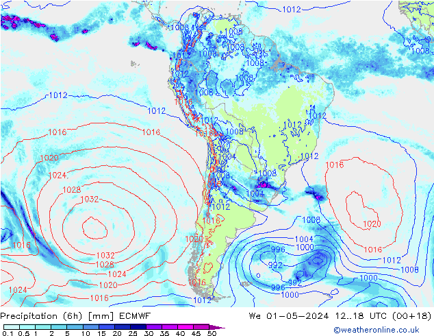 Z500/Rain (+SLP)/Z850 ECMWF śro. 01.05.2024 18 UTC