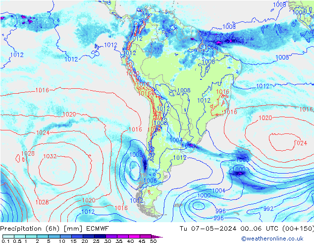 Z500/Rain (+SLP)/Z850 ECMWF wto. 07.05.2024 06 UTC