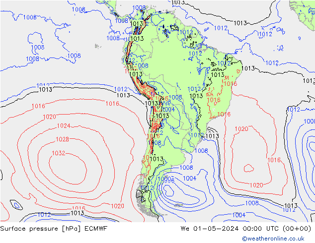 Surface pressure ECMWF We 01.05.2024 00 UTC