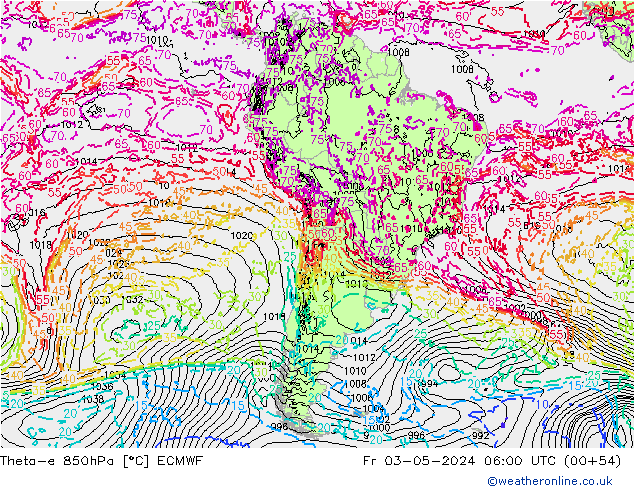 Theta-e 850гПа ECMWF пт 03.05.2024 06 UTC