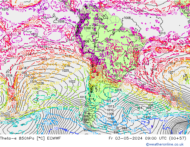 Theta-e 850гПа ECMWF пт 03.05.2024 09 UTC