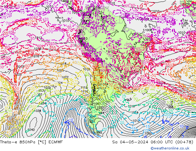 Theta-e 850hPa ECMWF Sa 04.05.2024 06 UTC