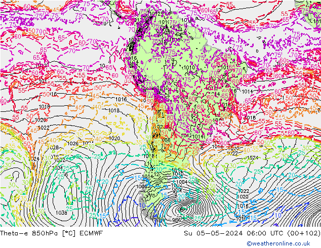 Theta-e 850hPa ECMWF  05.05.2024 06 UTC