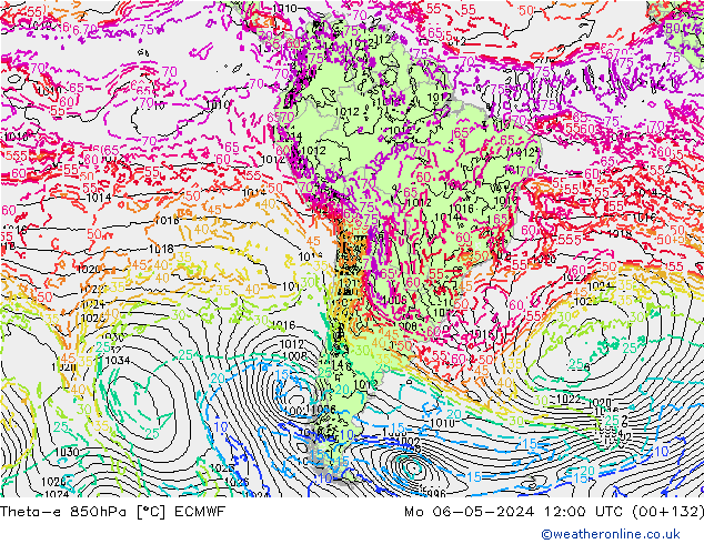 Theta-e 850hPa ECMWF Mo 06.05.2024 12 UTC