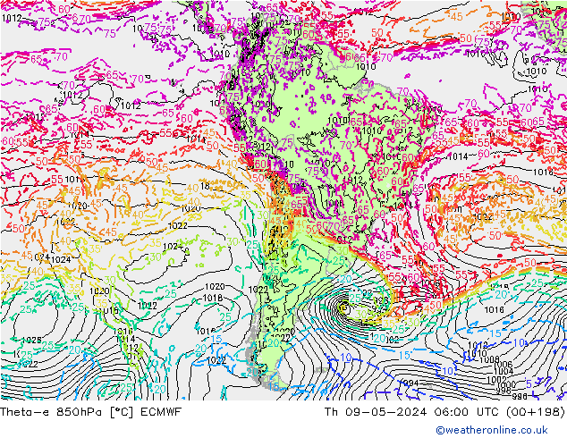 Theta-e 850hPa ECMWF czw. 09.05.2024 06 UTC