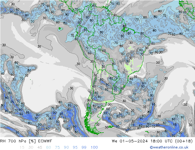 RH 700 hPa ECMWF We 01.05.2024 18 UTC