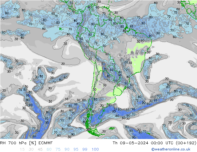 RH 700 hPa ECMWF Do 09.05.2024 00 UTC