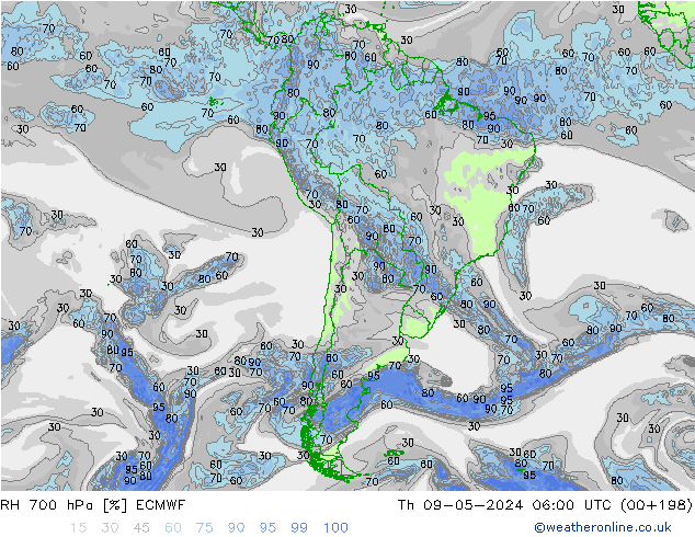 RH 700 hPa ECMWF gio 09.05.2024 06 UTC