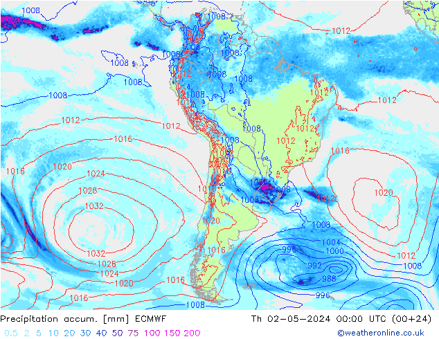 Precipitation accum. ECMWF Čt 02.05.2024 00 UTC