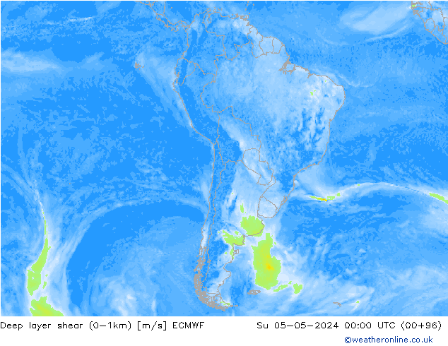 Deep layer shear (0-1km) ECMWF Su 05.05.2024 00 UTC