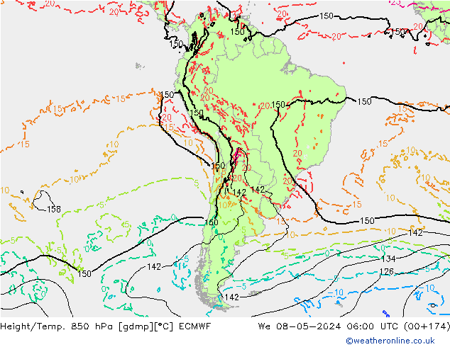 Height/Temp. 850 hPa ECMWF We 08.05.2024 06 UTC