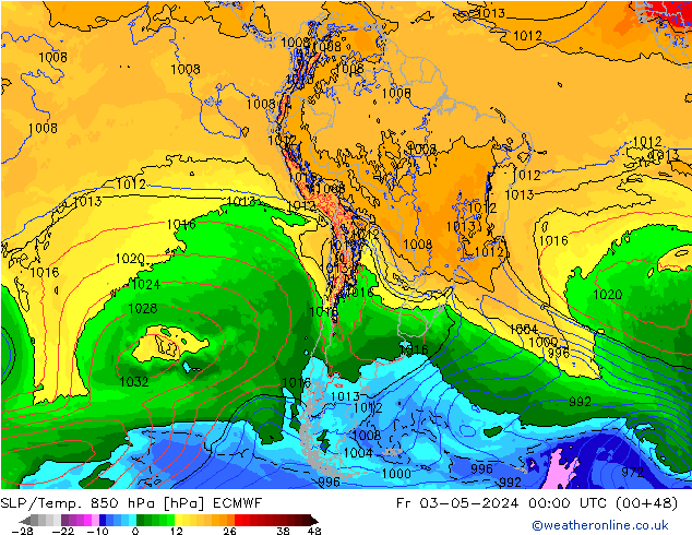 SLP/Temp. 850 hPa ECMWF ven 03.05.2024 00 UTC