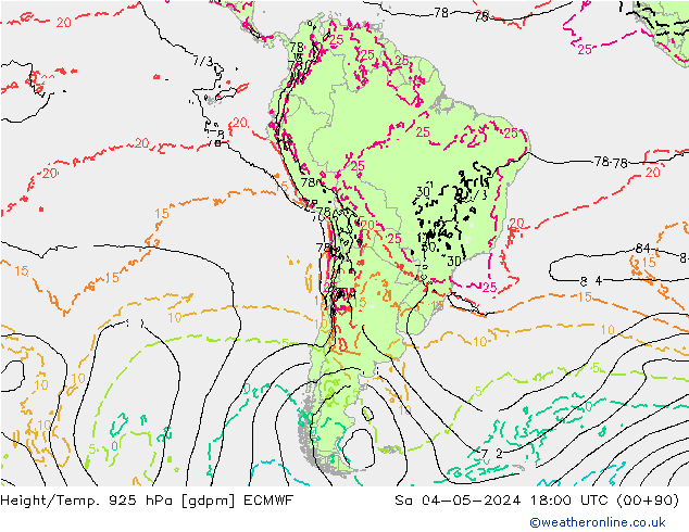 Height/Temp. 925 hPa ECMWF Sa 04.05.2024 18 UTC