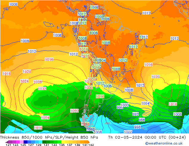 Thck 850-1000 hPa ECMWF jeu 02.05.2024 00 UTC