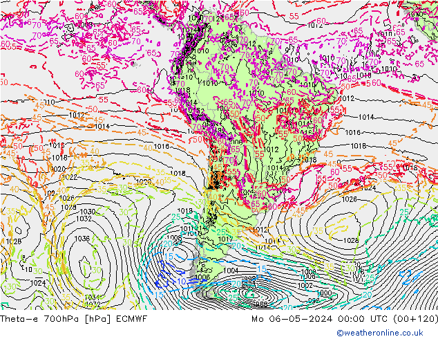 Theta-e 700hPa ECMWF Mo 06.05.2024 00 UTC