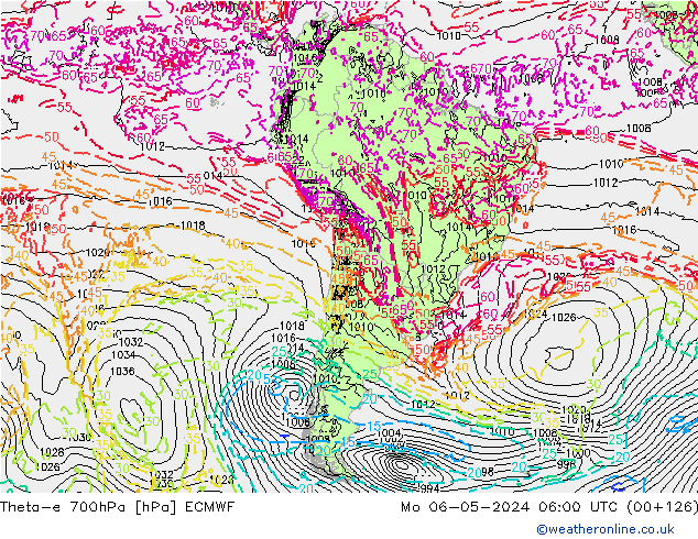 Theta-e 700hPa ECMWF pon. 06.05.2024 06 UTC